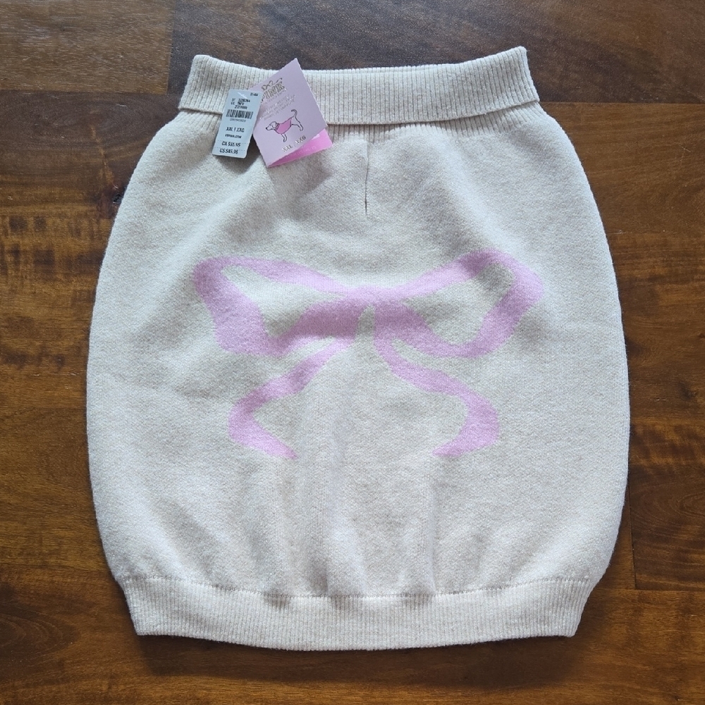 NWT VS PINK x Loveshackfancy Pink Bow Dog Sweater Size XXL